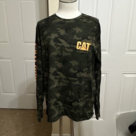 Caterpillar Other - Caterpillar CAT Mens L Green Camo Logo Crew Neck Long Sleeve Cotton Jersey Tee